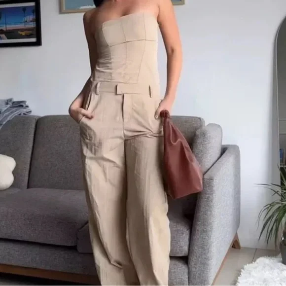 NWOT Zara strapless nylon jumpsuit blogger favorite - Picture 5 of 5